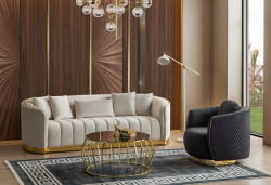 Golden Divan Dəsti 3+1 - Krem - Eymense