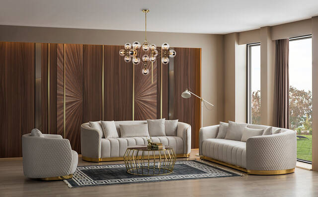 Golden Divan Dəsti 3+3+1 - Krem - 1