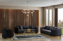Golden Divan Dəsti 3+3+1 - Siyah - Eymense