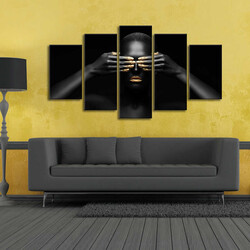 Golden Make Up Woman 5 Parçalı Kətan Tablo 155x85 cm - Tabloshop