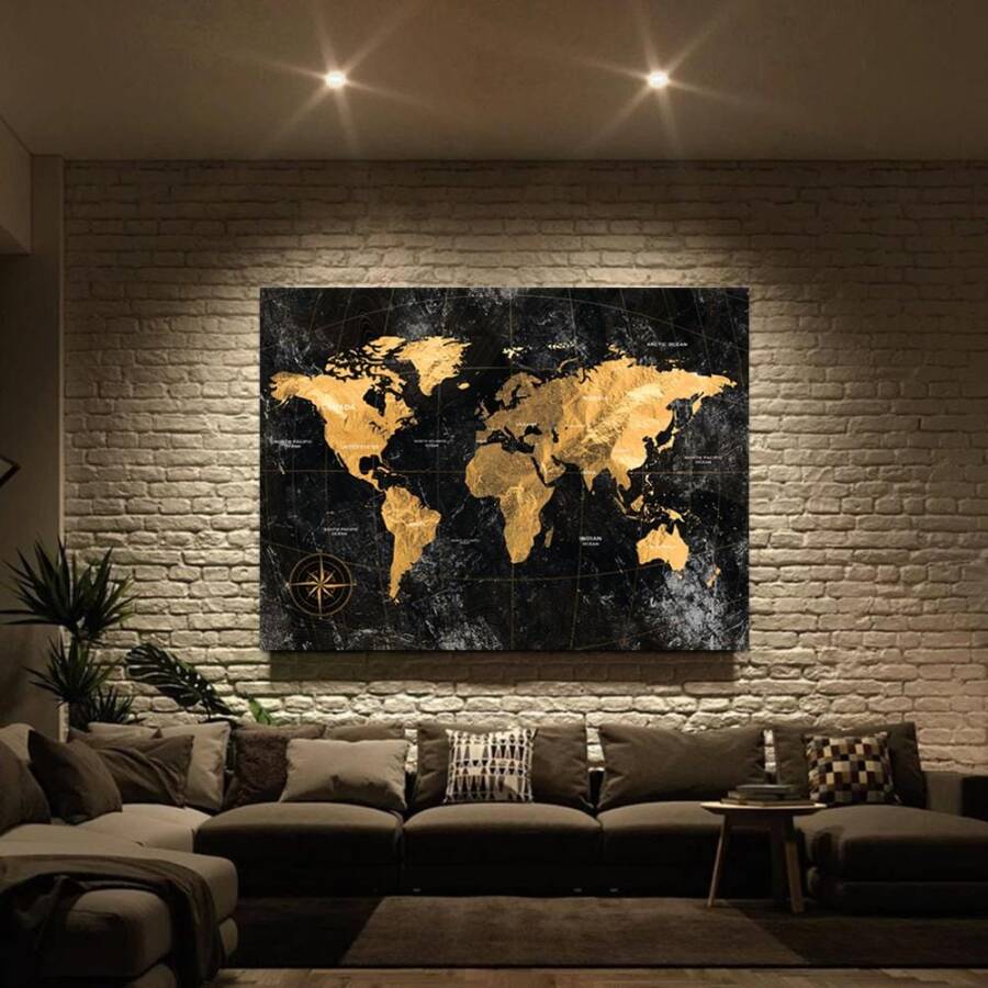 Golden Map of the World Kətan Tablo TB2113 - 1