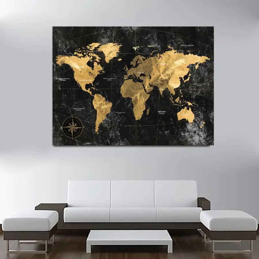 Golden Map of the World Kətan Tablo TB2113 - 2