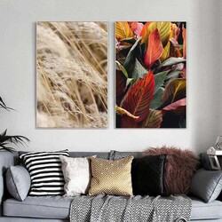 Grain and Leaf 2'li Kətan Tablo Seti TB1377 - Tabloshop