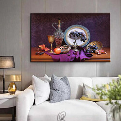 Grapes&Apple in wine glass Kətan Tablo - Tabloshop