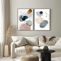Green Abstract Minimalist Art 2'li Kətan Tablo TB2071 - 1