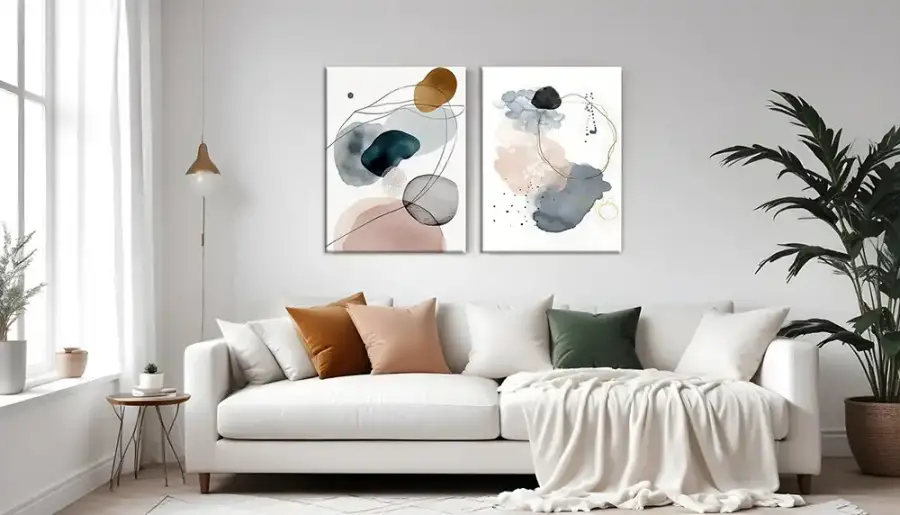 Green Abstract Minimalist Art 2'li Kətan Tablo TB2071 - 2