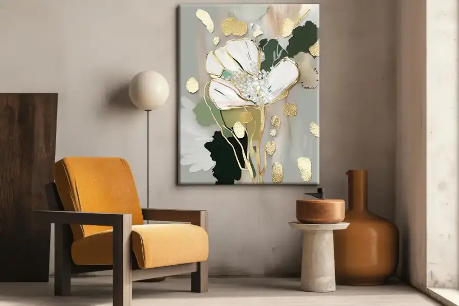 Green and White Flower Oil Painting Kətan Tablo TB2009 - 2