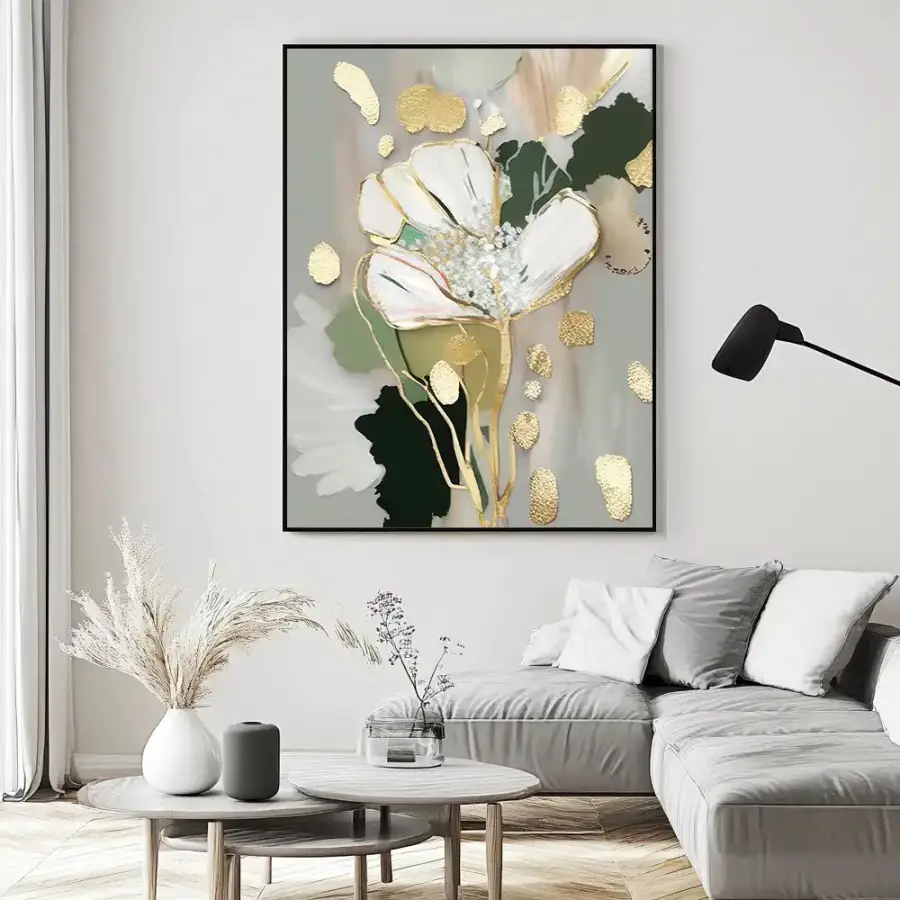 Green and White Flower Oil Painting Kətan Tablo TB2009 - 1