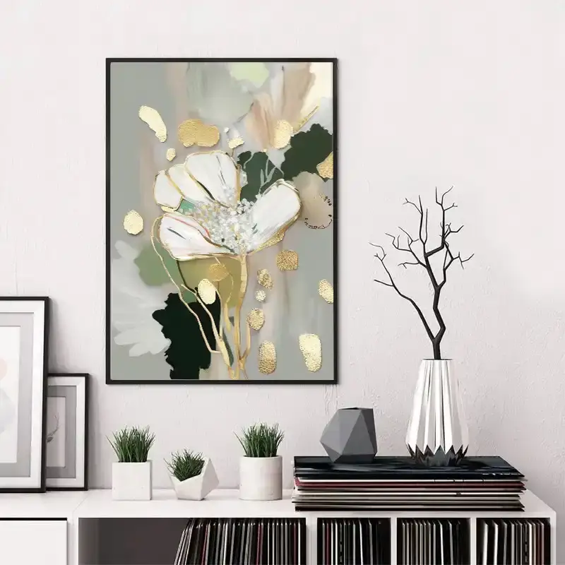 Green and White Flower Oil Painting Kətan Tablo TB2009 - 3