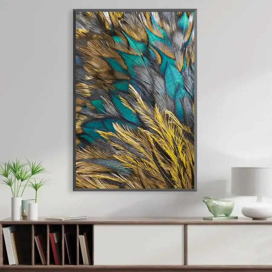Green Blue Feather Kətan Tablo TB1187 - 2