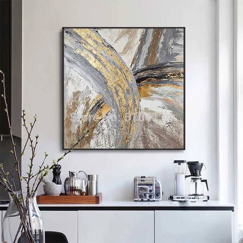 Grey Color and Gold Foil Kətan Tablo TB1420 - 2