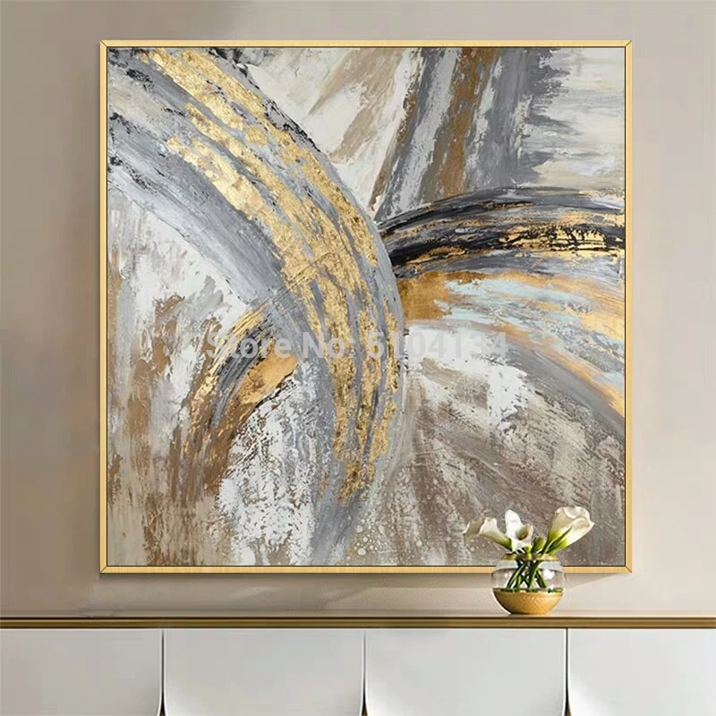 Grey Color and Gold Foil Kətan Tablo TB1420 - 3