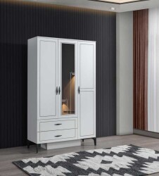 Greys 3 Qapılı Güzgülü Geyim Dolabı - Ağ - Decoroom Collection