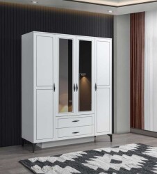 Greys 4 Qapılı Güzgülü Geyim Dolabı - Ağ - Decoroom Collection