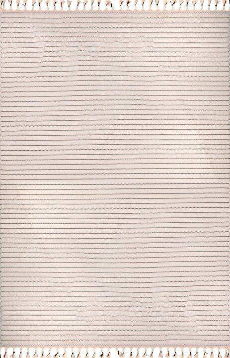 GümüşsuyuDeco Alvin 12612 160x230 Yeni Yüksek Kalite Modern Kabartmalı Örgü Saçaklı Krem Salon Xalçası - 3