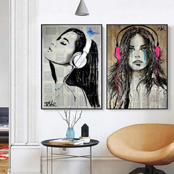 Headphones Woman 2'li Kətan Tablo Seti TB1418 - Tabloshop