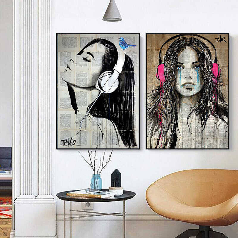 Headphones Woman 2'li Kətan Tablo Seti TB1418 - 1