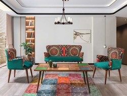 Hermes 3lü Çay Seti Divan Kreslo Dəsti Çokrenkli - Vistaso Concept