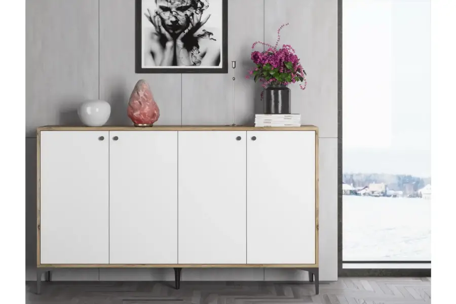 Hestia Konsol, 4 Qapılı, 160 cm - Cəviz/Ağ - 3