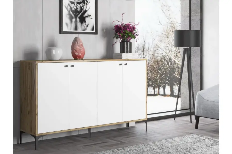 Hestia Konsol, 4 Qapılı, 160 cm - Cəviz/Ağ - 1