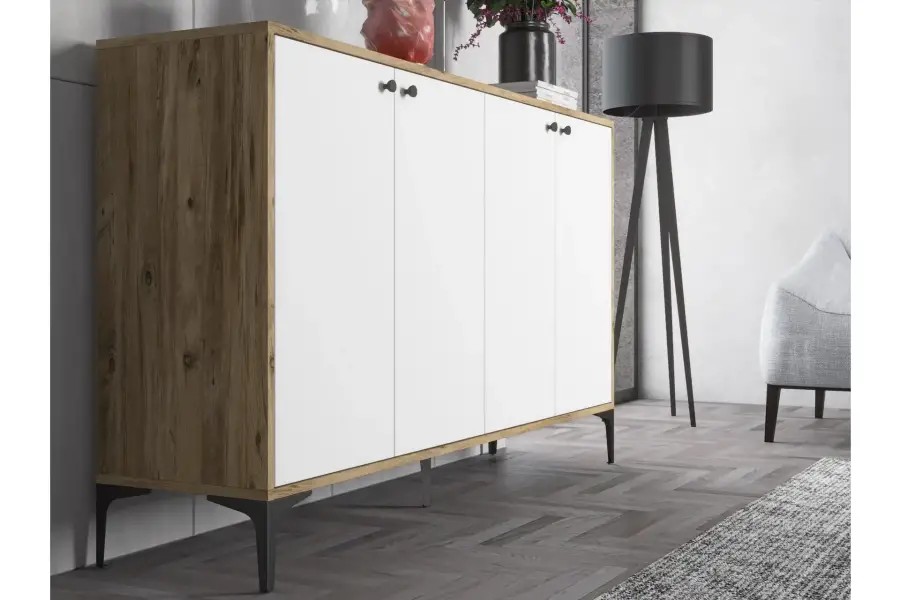 Hestia Konsol, 4 Qapılı, 160 cm - Cəviz/Ağ - 5