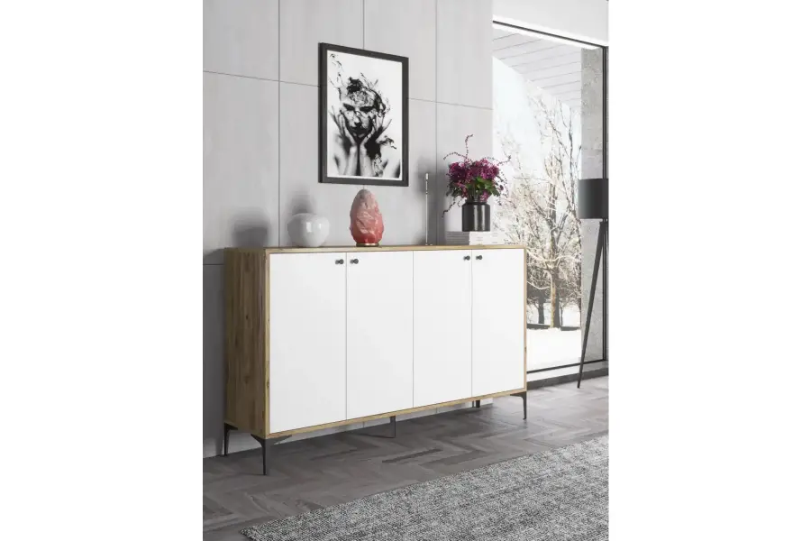 Hestia Konsol, 4 Qapılı, 160 cm - Cəviz/Ağ - 6