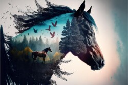 Horse with Double Exposure Kətan Tablo - 2