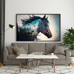 Horse with Double Exposure Kətan Tablo - 1