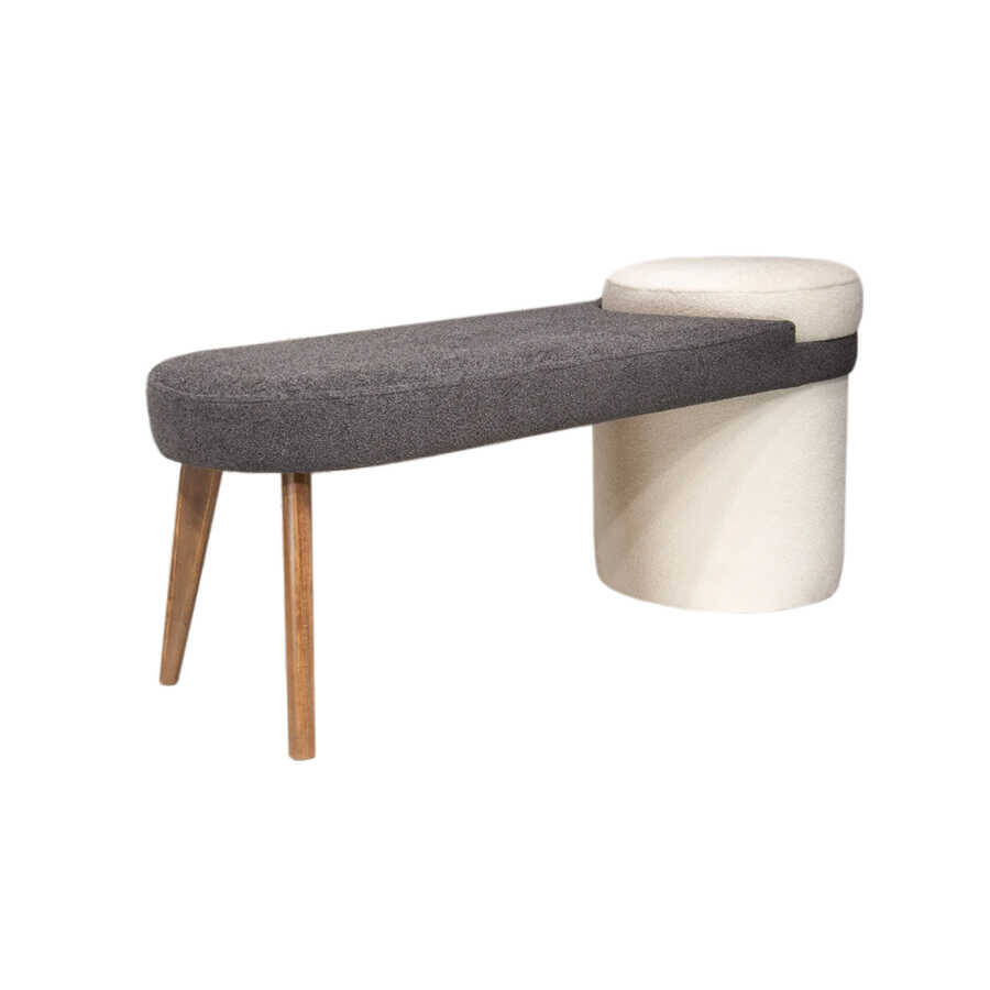 Houri Bench Teddy- Tünd Boz/Ağ - 1