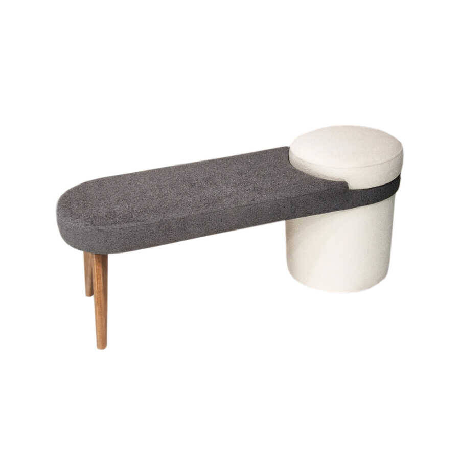 Houri Bench Teddy- Tünd Boz/Ağ - 2