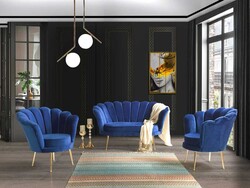 İnci 3lü Çay Seti Divan Kreslo Dəsti İndigo - Vistaso Concept