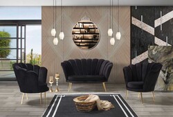 İnci 3lü Çay Seti Divan Kreslo Dəsti Siyah - Vistaso Concept