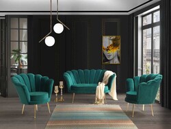 İnci 3lü Çay Seti Divan Kreslo Dəsti Yeşil - Vistaso Concept