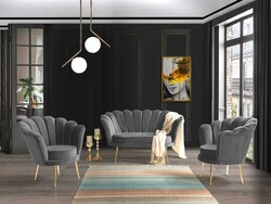 İnci 3lü Çay Seti Divan Kreslo Dəsti Gri - Vistaso Concept