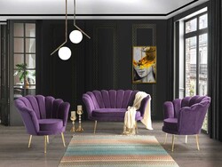 İnci 3lü Çay Seti Divan Kreslo Dəsti Mor - Vistaso Concept