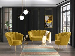 İnci 3lü Çay Seti Divan Kreslo Dəsti Sarı - Vistaso Concept