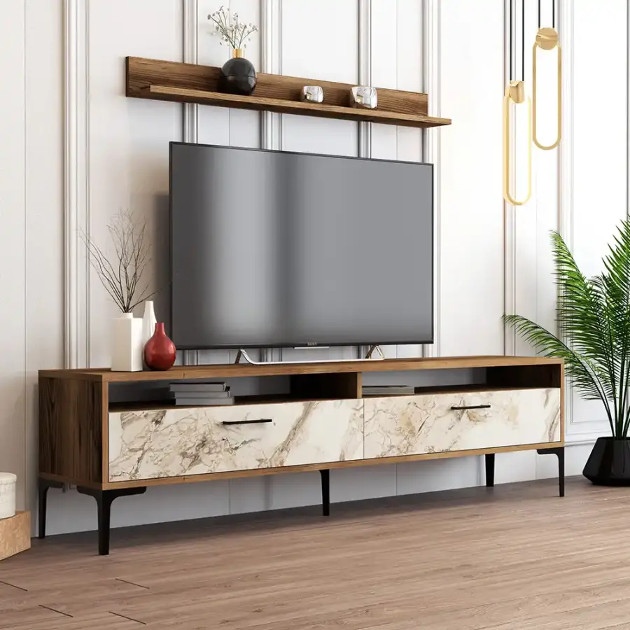 İstanbul Tv Stend - Cəviz/Ağ Mərmər - 4