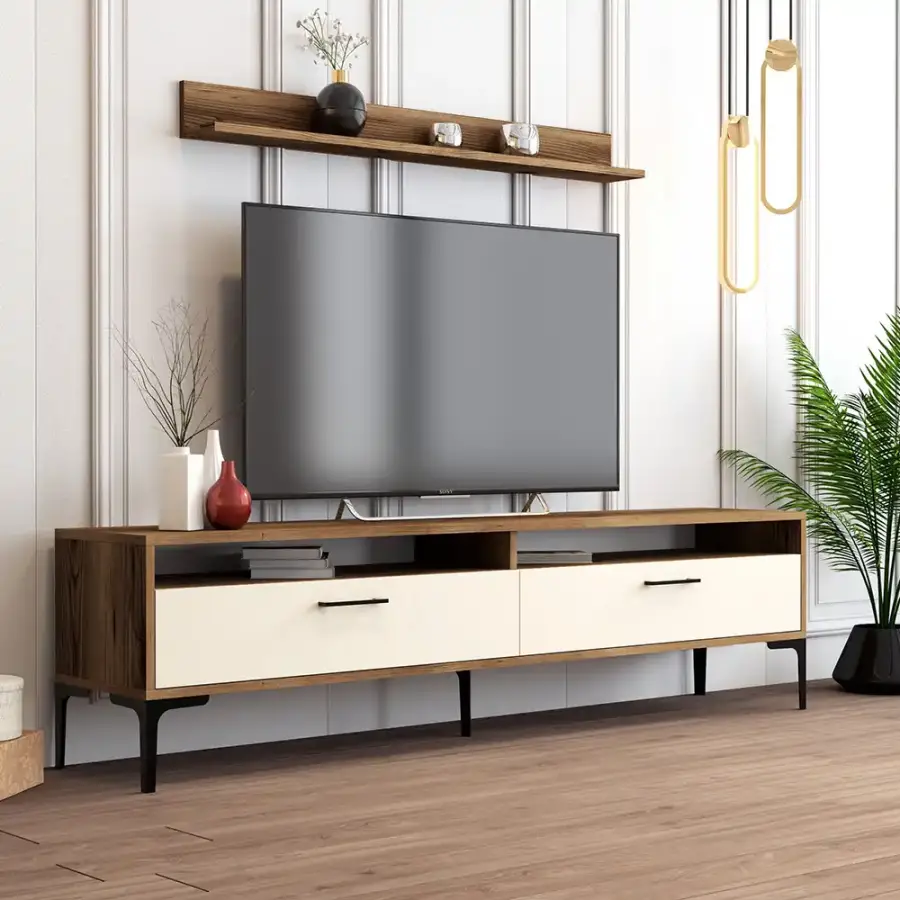 İstanbul Tv Stend və Jurnal Masa Dəsti - Cəviz/Krem - 2