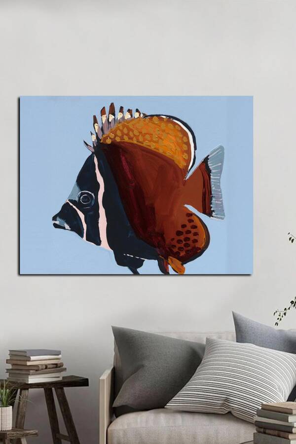 Kahverengi Kelebek Balığı Kətan Tablo - 1