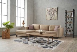 Kale Serisi L Künc Divan Kadife Krem Sol - Evdebiz (1)