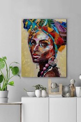 Kətan Afrikalı Kadın Portre Tablo 0014 - Markaev