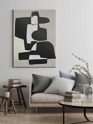 Kətan Antrasit Renkli Geometrik Modern Tablo 1056 - Thumbnail
