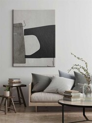 Kətan Antrasit Renkli Geometrik Modern Tablo 1061 - Thumbnail