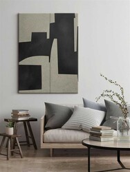 Kətan Bej Antrasit Geometrik Modern Tablo 1015 - Markaev