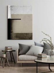 Kətan Bej Antrasit Geometrik Modern Tablo 1016 - Markaev