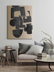 Kətan Bej Antrasit Geometrik Modern Tablo 1019 - Markaev