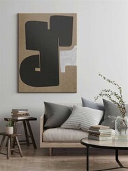 Kətan Bej Antrasit Renkli Geometrik Modern Tablo 1057 - Thumbnail