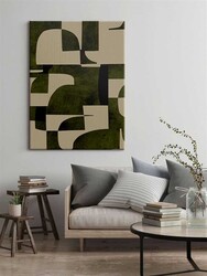 Kətan Bej Yeşil Renkli Geometrik Modern Tablo 1036 - Markaev