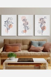 Kətan Beyaz Çiçek 3'lü Tablo Seti 0743 - Markaev