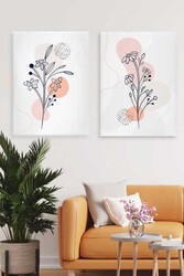 Kətan Beyaz Çiçek Deseni 2'li Tablo Seti 0634 - Markaev